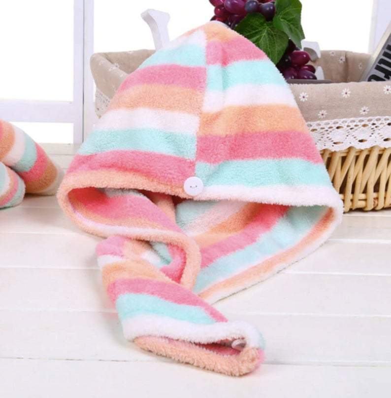 Bathroom Microfiber Hair Towel Turban Wrap | Stripe - huemabe - Creative Home Decor