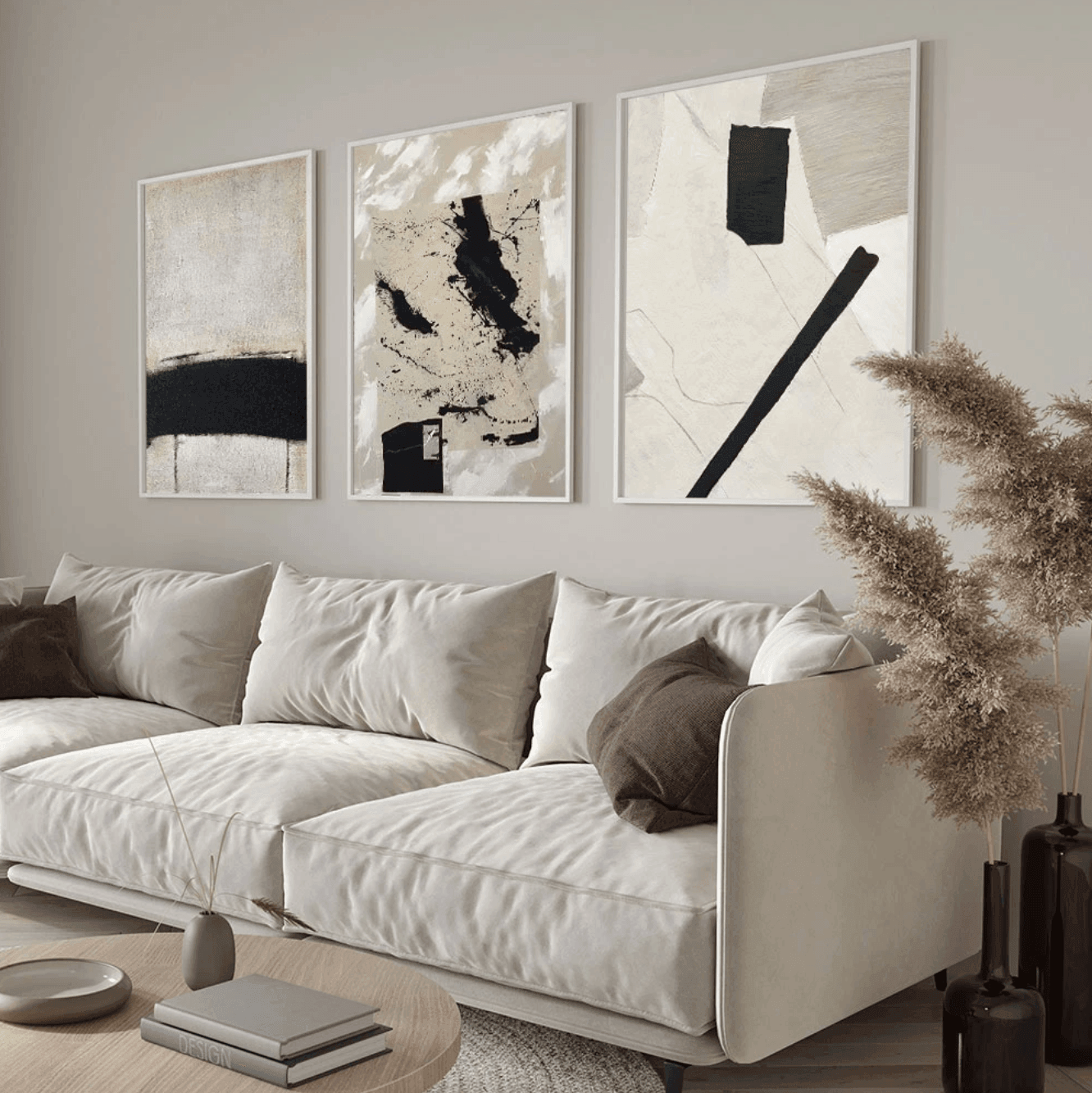 Beige Black Gray Wall Art Canvas Paintings - huemabe - Creative Home Decor