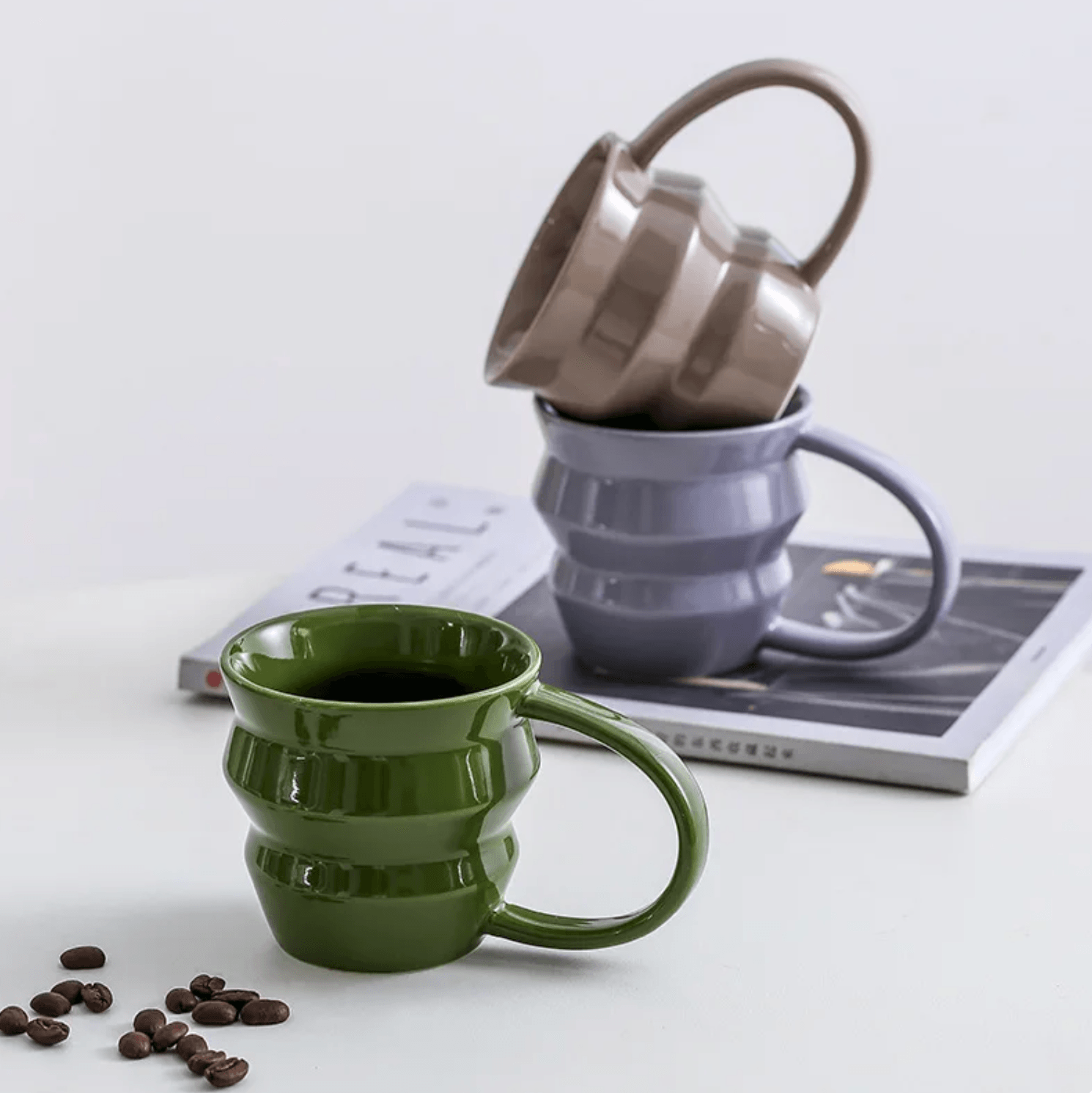 Big Handle Solid Colour Ceramic Coffee Mugs - huemabe - Creative Home Decor