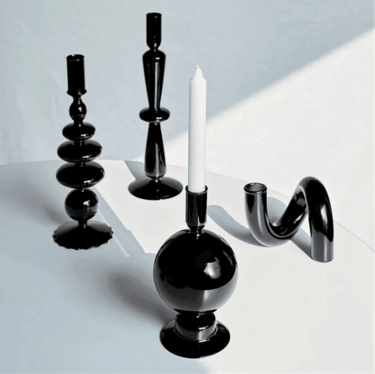 Black Glass Candlesticks / Vase - huemabe - Creative Home Decor