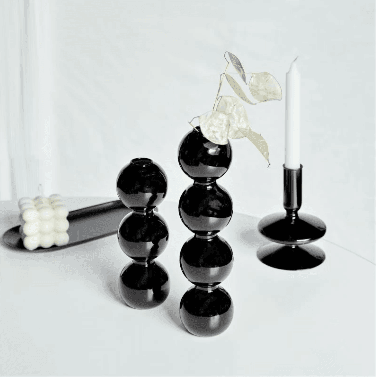 Black Glass Candlesticks / Vase - huemabe - Creative Home Decor