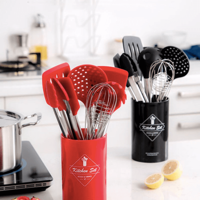 Black/Red Silicone Cooking Tool Set - huemabe - Creative Home Decor