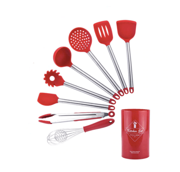 Black/Red Silicone Cooking Tool Set - huemabe - Creative Home Decor