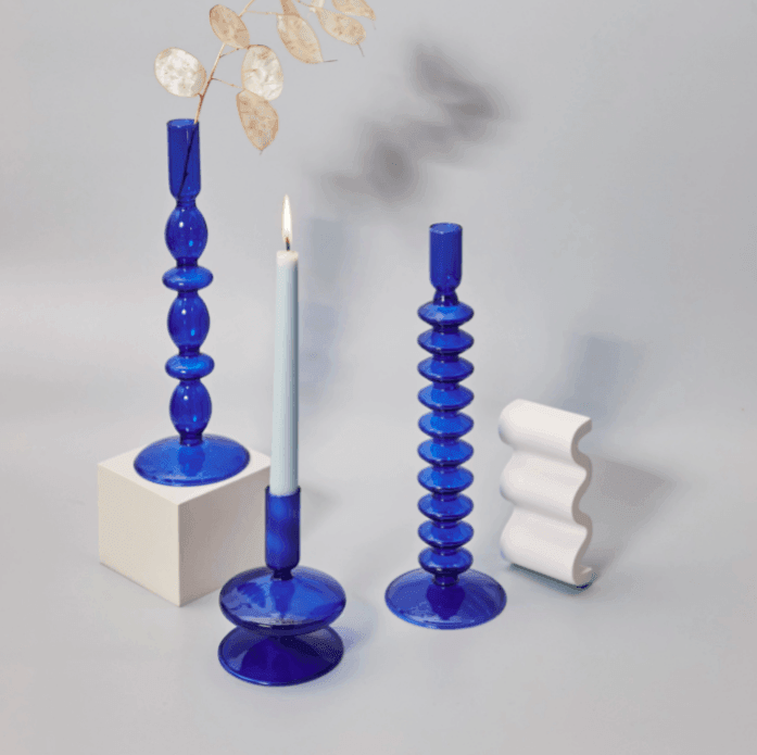 Blue Glass Candlesticks / Vase - huemabe - Creative Home Decor