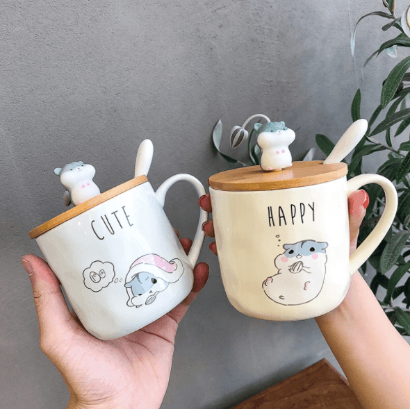 Cartoon Hamster Mug with Lid & Spoon - huemabe - Creative Home Decor