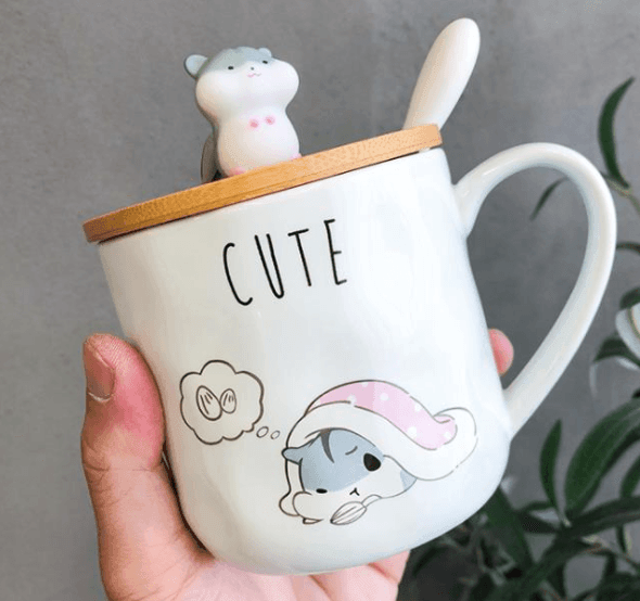 Cartoon Hamster Mug with Lid & Spoon - huemabe - Creative Home Decor