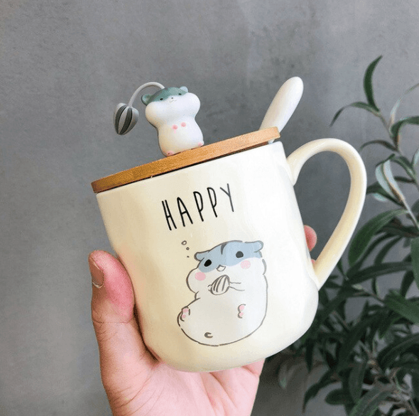Cartoon Hamster Mug with Lid & Spoon - huemabe - Creative Home Decor