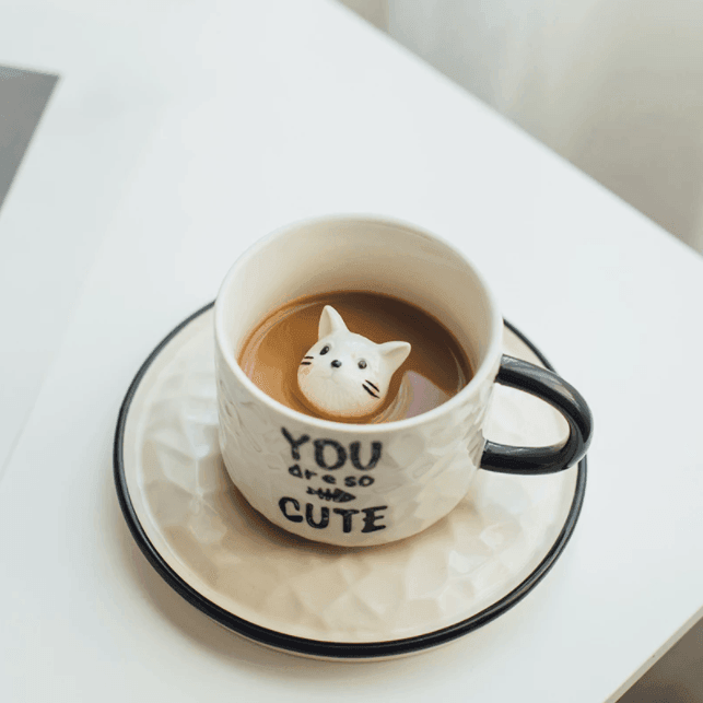 Cat Ceramic Mug with Saucer - huemabe - Creative Home Decor