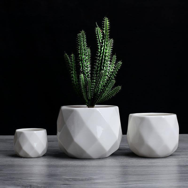 Ceramic Diamond Geometric Flowerpot - huemabe - Creative Home Decor