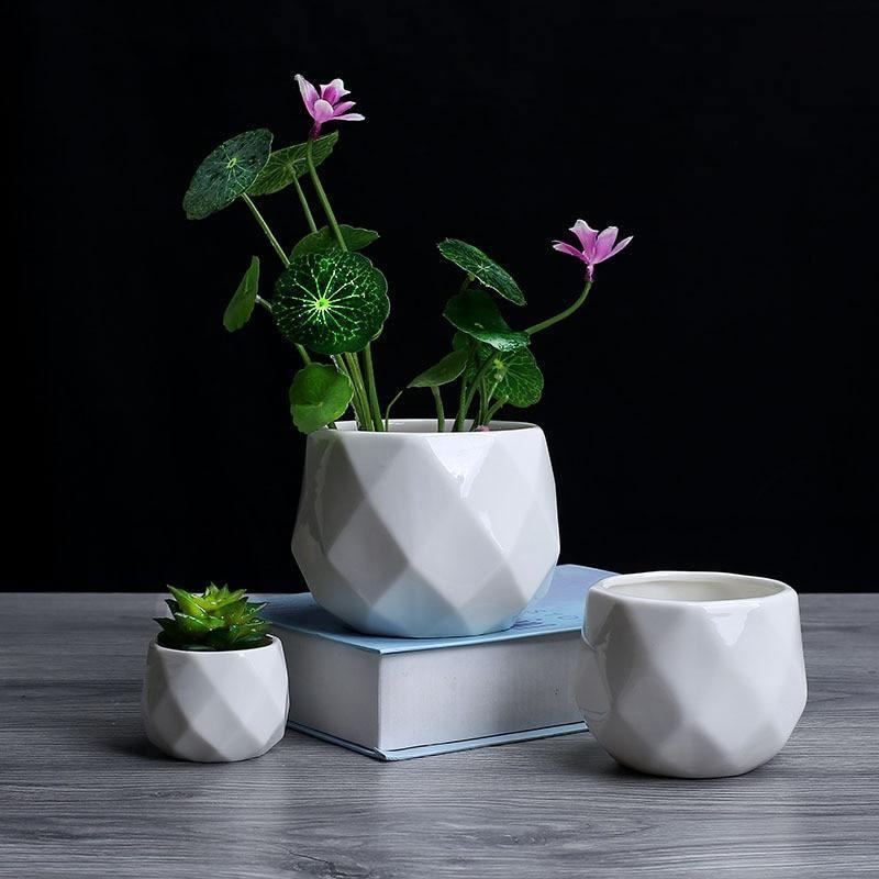 Ceramic Diamond Geometric Flowerpot - huemabe - Creative Home Decor