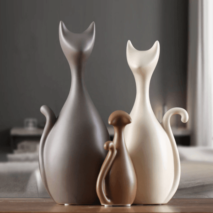 Ceramic Family Cats Figurines - huemabe - Creative Home Decor