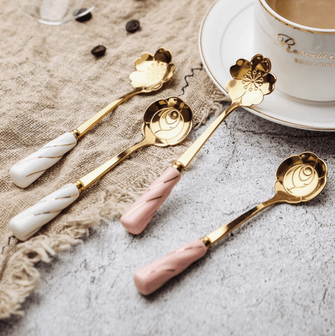 Ceramic Handle Stainless Steel Dessert Spoon - huemabe - Creative Home Decor