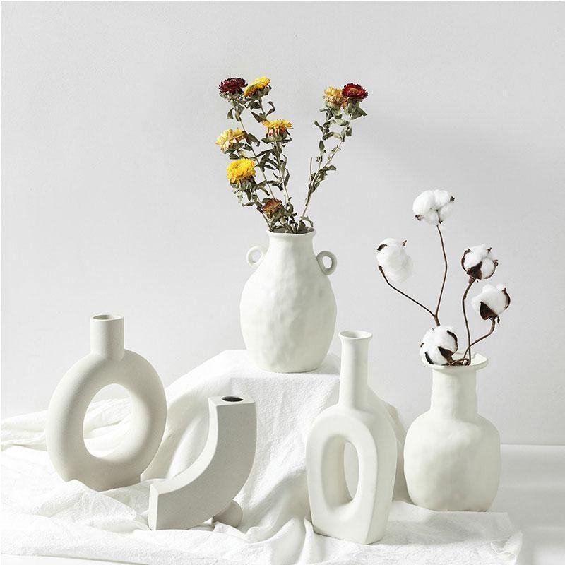 Ceramic OFF-White Flower Vases - huemabe - Creative Home Decor