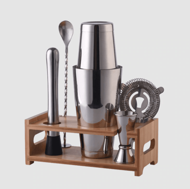 Cocktail Shaker Set With Wood Stand - huemabe - Creative Home Decor