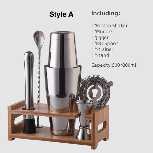 Cocktail Shaker Set With Wood Stand - huemabe - Creative Home Decor