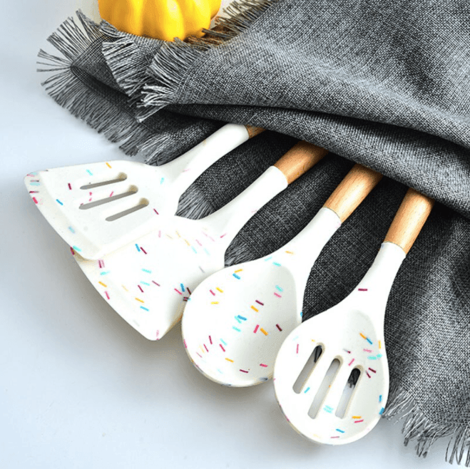 White Grey Marble Silicone Cooking Utensils Set – huemabe