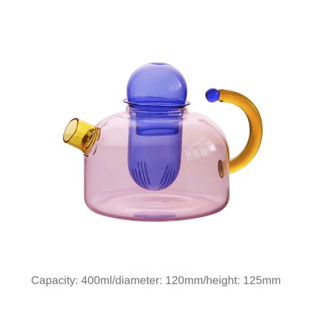 Contrasting Color Heat Resistant Glass Teapot and Cups - huemabe - Creative Home Decor