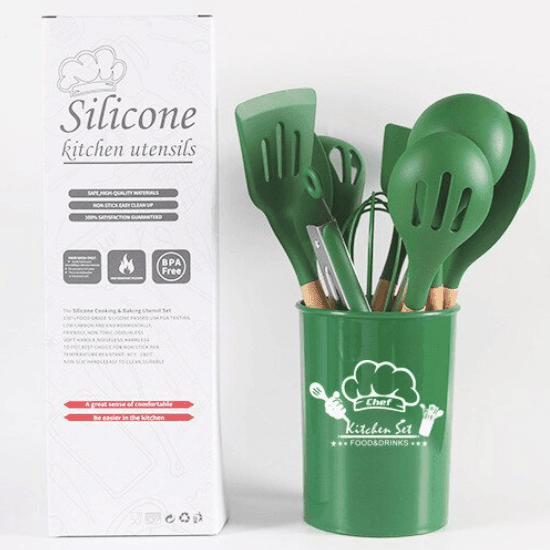 Dark Green Silicone Kitchenware Cooking Utensils Set - huemabe - Creative Home Decor