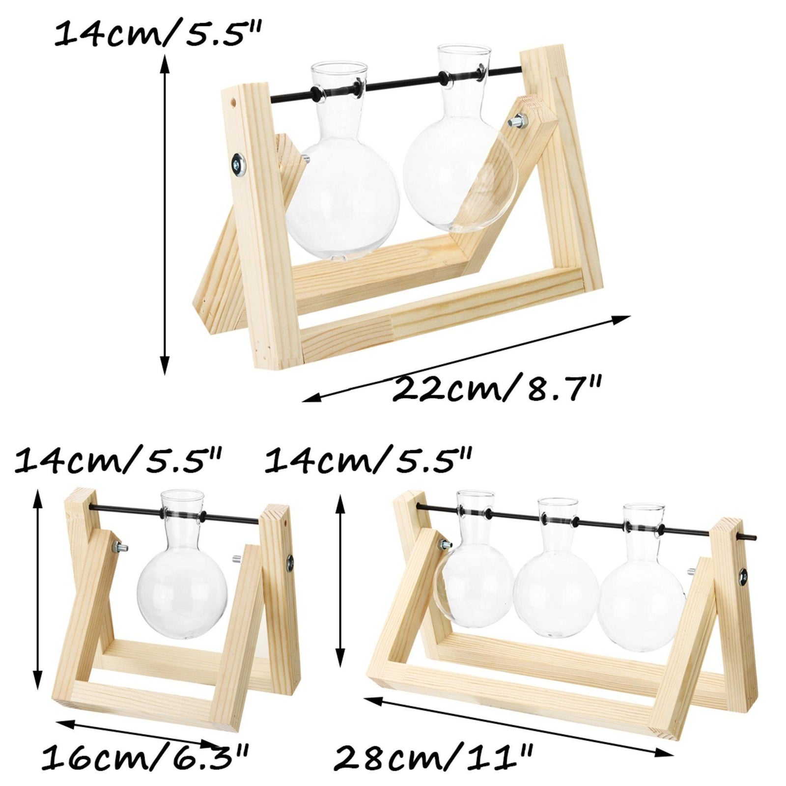 Glass Planter Bulb Vase with Light Wooden Stand - huemabe - Creative Home Decor