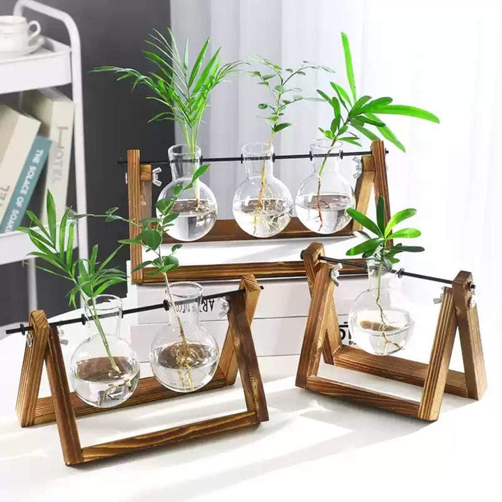 Vaso a bulbo in Vetro con Retro Stand in Legno massello e portautensile in Metallo Rotante per Piante in Coltura idroponica Fioriera in Vetro da Tavolo per casa/Giardino/Matrimonio,11x 5.5 Vaso a bulbo in Vetro con Retro Stand in Legno massello e portautensile in Metallo Rotante per Piante in Coltura idroponica Fioriera in Vetro da Tavolo per casa/Giardino/Matrimonio,11x 5.5