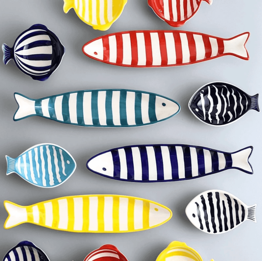 Hand Printed Fish Shape Ceramic Plate - huemabe - Creative Home Decor