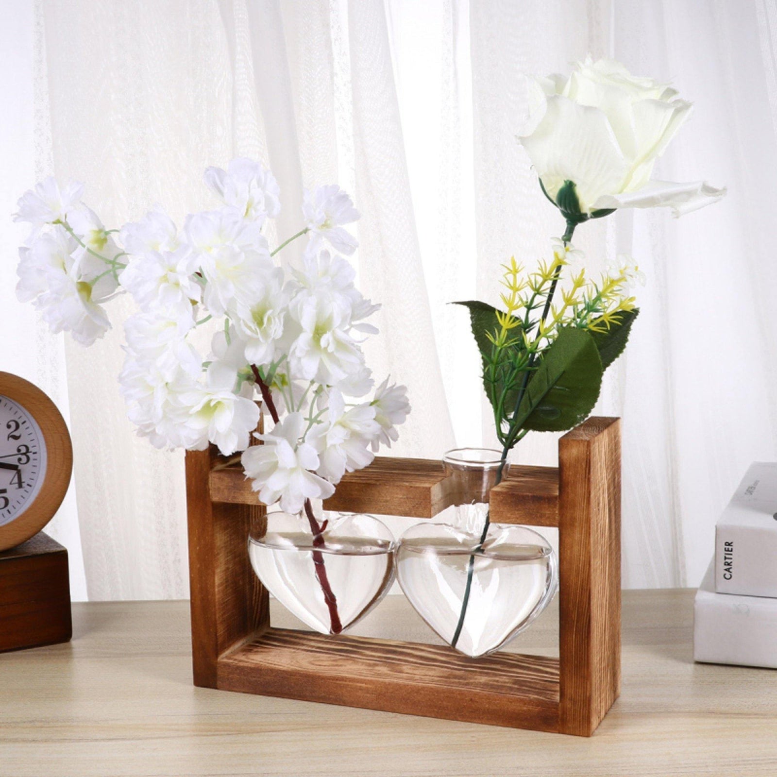 Heart-shaped Glass Planter Bulb Vase with Wooden Stand - huemabe - Creative Home Decor