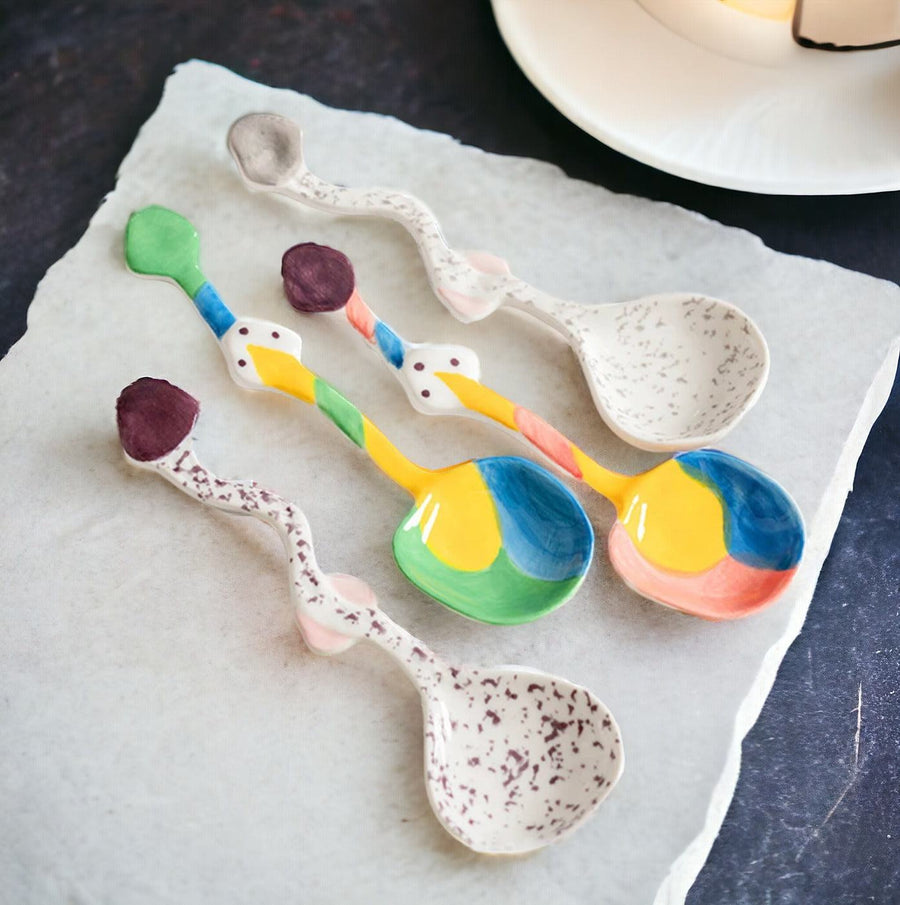 Irregular Shape Design Long Handle Ceramic Soup Spoon - huemabe - Creative Home Decor