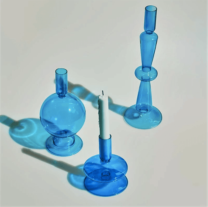 Light Blue Glass Candlesticks / Vase - huemabe - Creative Home Decor