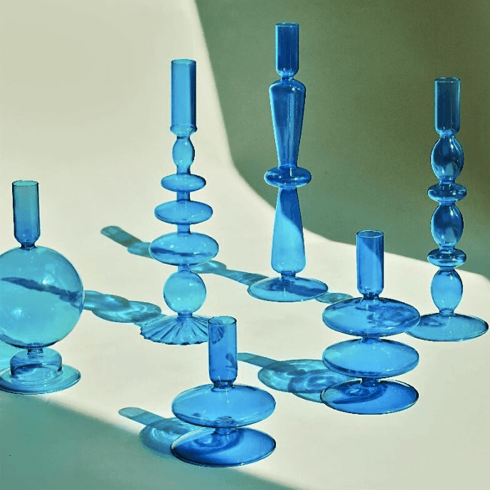 Light Blue Glass Candlesticks / Vase - huemabe - Creative Home Decor