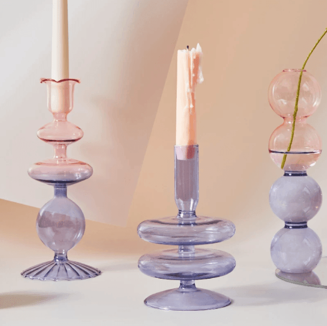 Lilac-Pink Glass Candlesticks / Vase - huemabe - Creative Home Decor