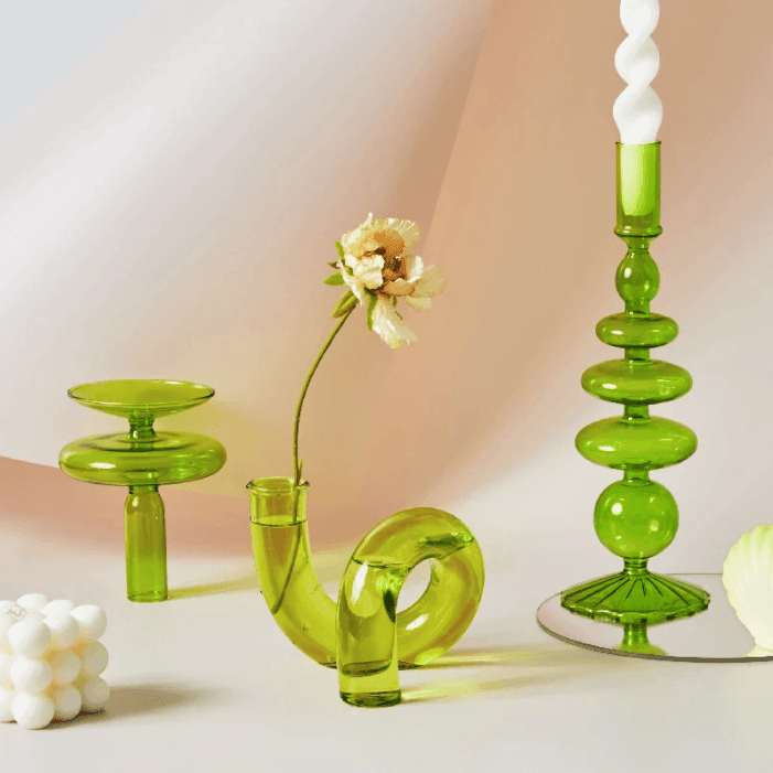 Lime Green Glass Candlesticks / Vase - huemabe - Creative Home Decor