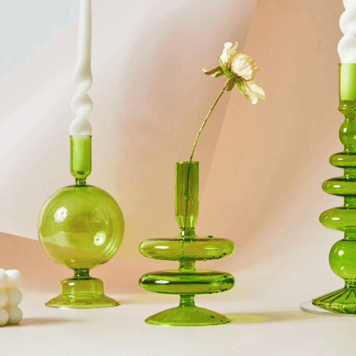 Lime Green Glass Candlesticks / Vase - huemabe - Creative Home Decor