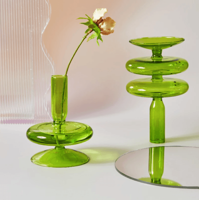 Lime Green Glass Candlesticks / Vase - huemabe - Creative Home Decor