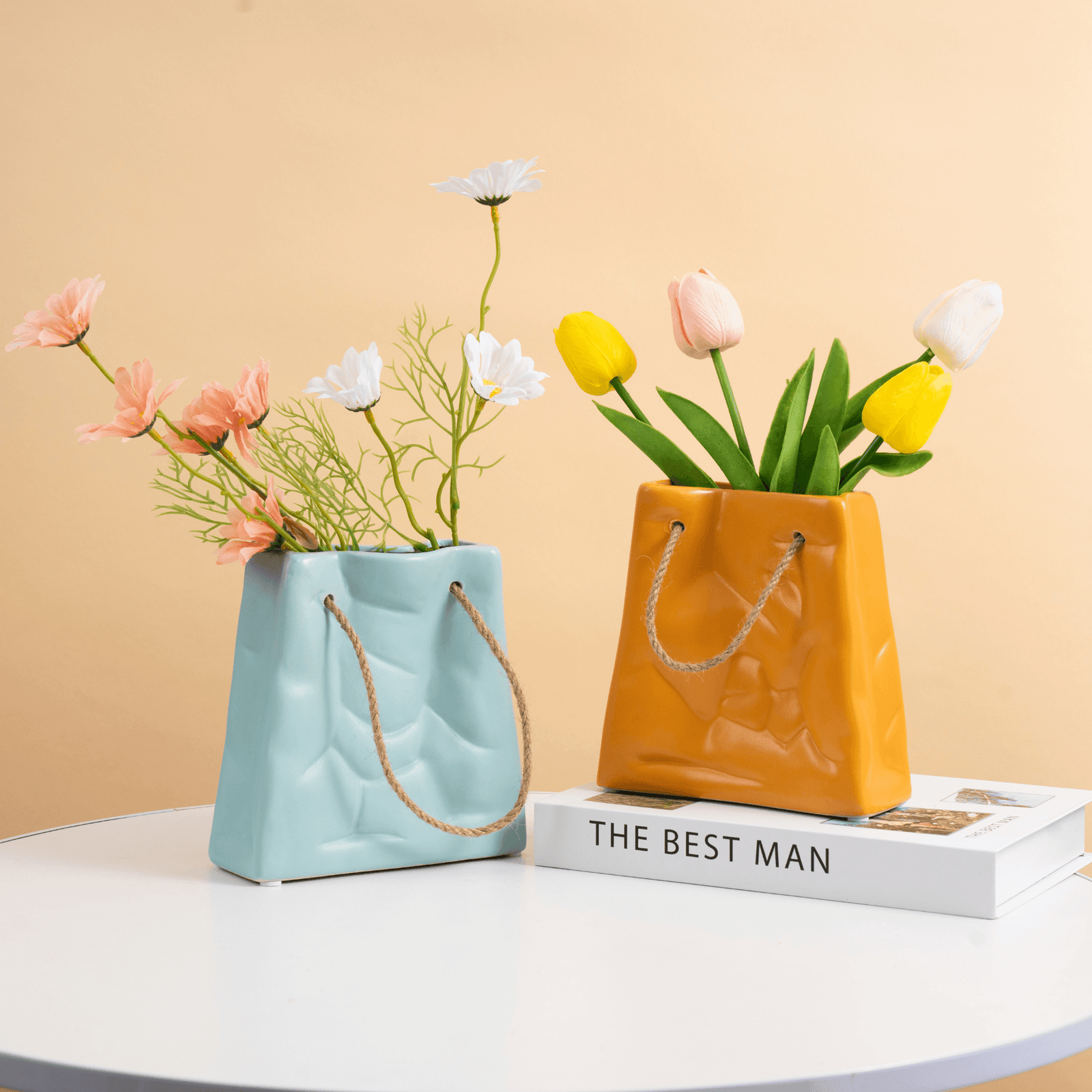 Nordic Creative Shopping Basket Ceramic Vase - huemabe - Creative Home Decor