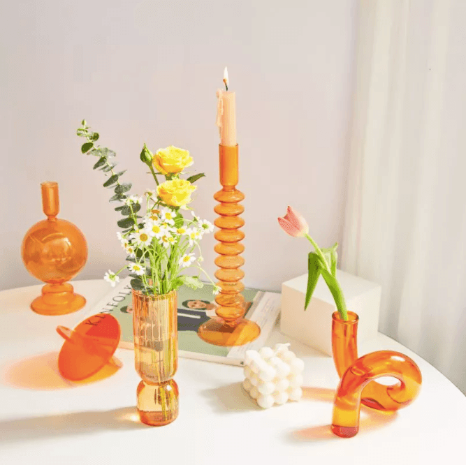 Orange Glass Candlesticks / Vase - huemabe - Creative Home Decor