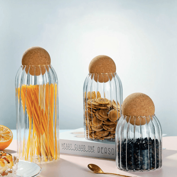 Pattern Glass Storage Jar with Cork Lid Ball - huemabe - Creative Home Decor