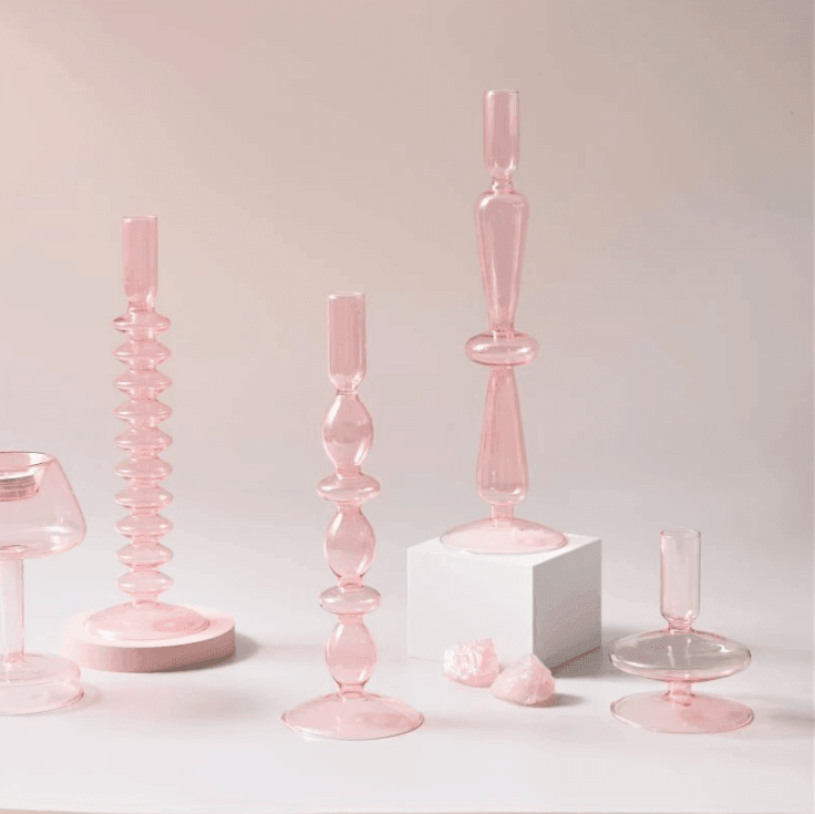 Pink Glass Candlesticks / Vase - huemabe - Creative Home Decor