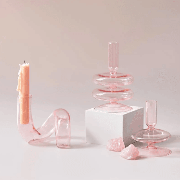 Pink Glass Candlesticks / Vase - huemabe - Creative Home Decor
