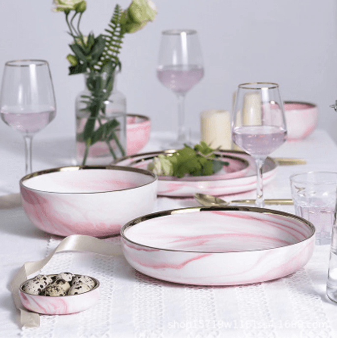Pink Marble Ceramic Dinnerware Plates - huemabe - Creative Home Decor