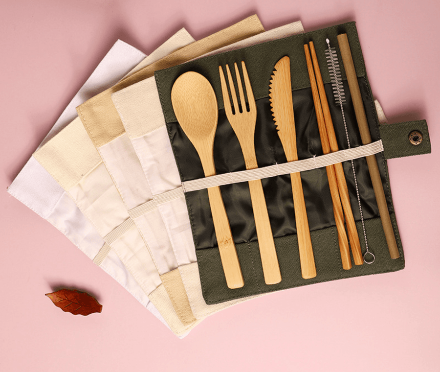 Portable Bamboo Cutlery Sets With Travel Bag - huemabe - Creative Home Decor