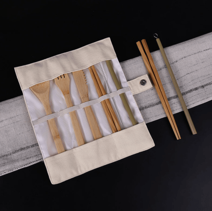 Portable Bamboo Cutlery Sets With Travel Bag - huemabe - Creative Home Decor