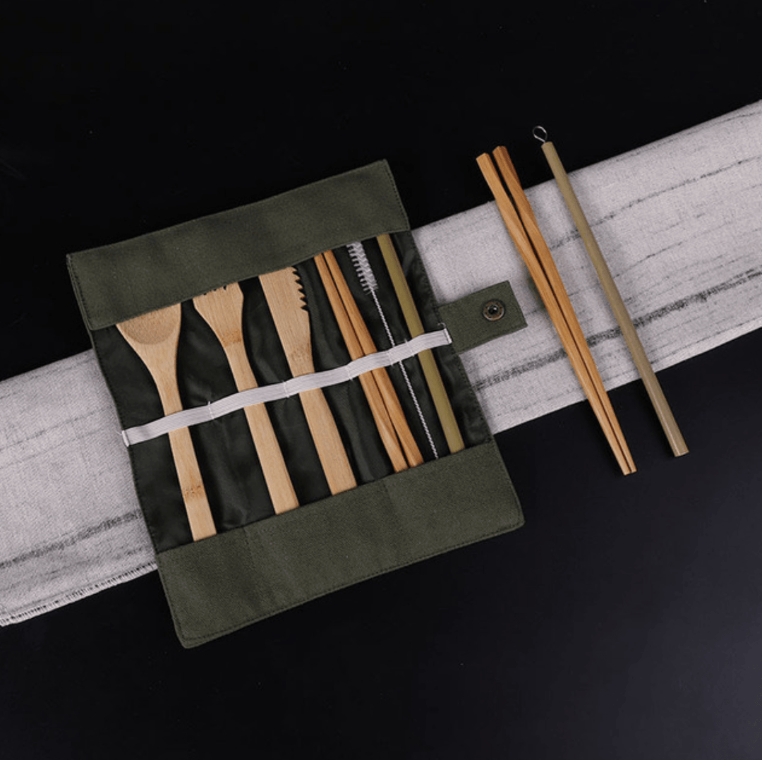 Portable Bamboo Cutlery Sets With Travel Bag - huemabe - Creative Home Decor