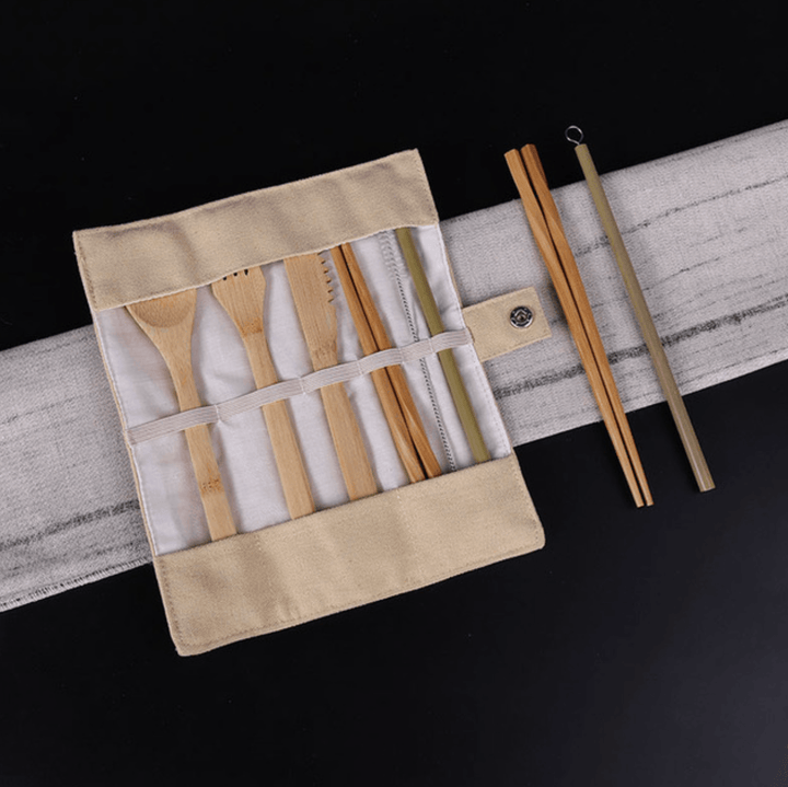 Portable Bamboo Cutlery Sets With Travel Bag - huemabe - Creative Home Decor