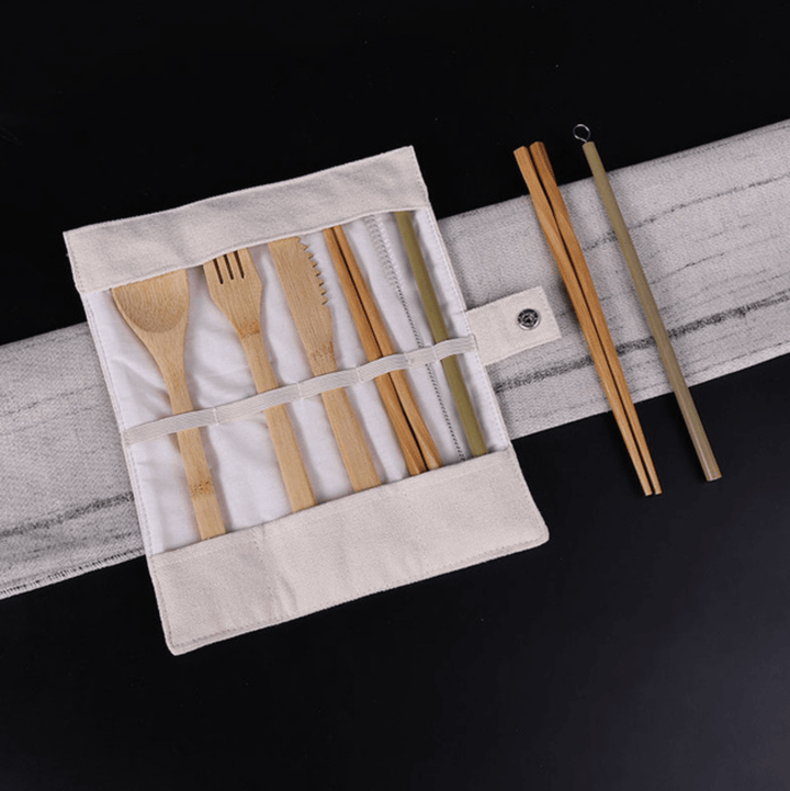 Portable Bamboo Cutlery Sets With Travel Bag - huemabe - Creative Home Decor