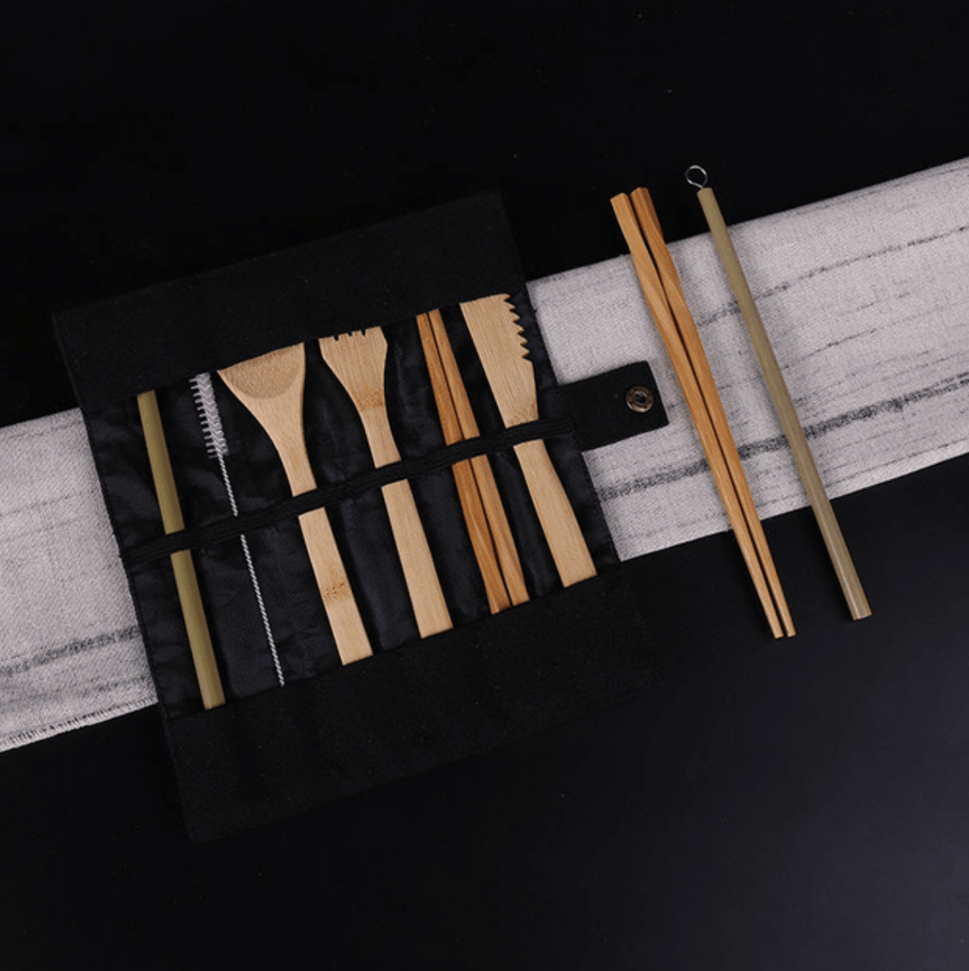 Portable Bamboo Cutlery Sets With Travel Bag - huemabe - Creative Home Decor