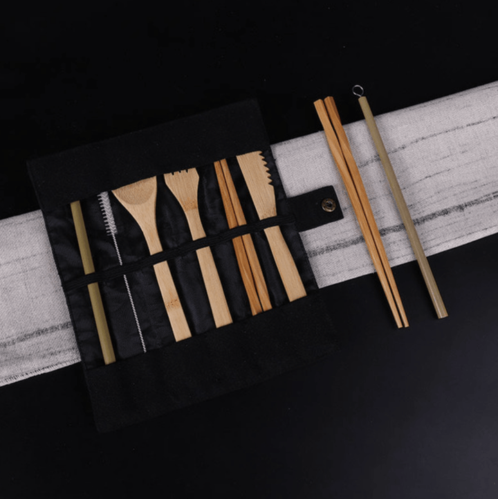 Portable Bamboo Cutlery Sets With Travel Bag - huemabe - Creative Home Decor