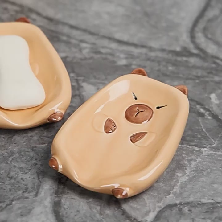 Ceramic Capybara Soap Dish – Cute Cartoon Decorative Plate