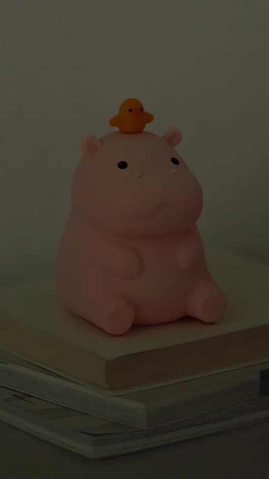 Cute Hippo Night Light with Chick – Rechargeable LED Lamp