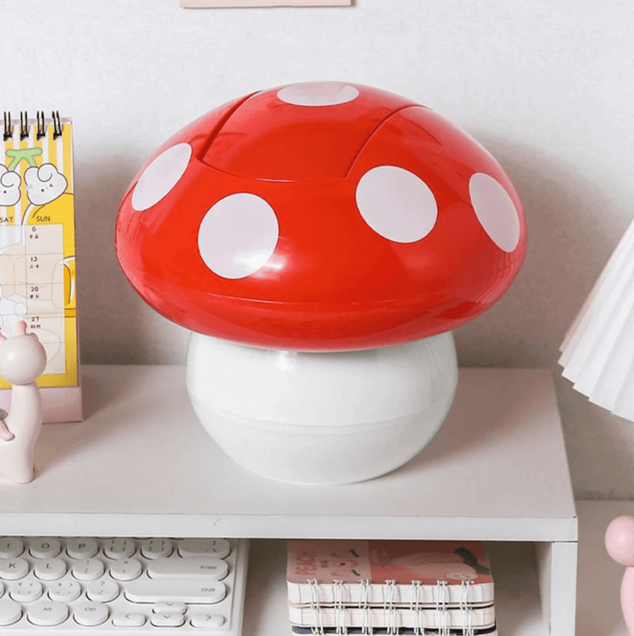 Red Mushroom Bin With Lid - huemabe - Creative Home Decor