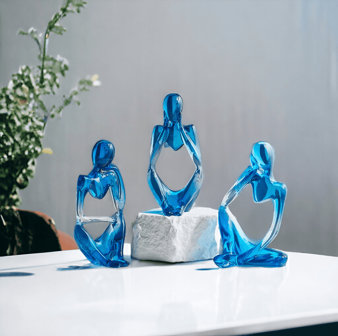 Set of 3 Blue Nordic Style Resin Abstract Figure Ornaments - huemabe - Creative Home Decor